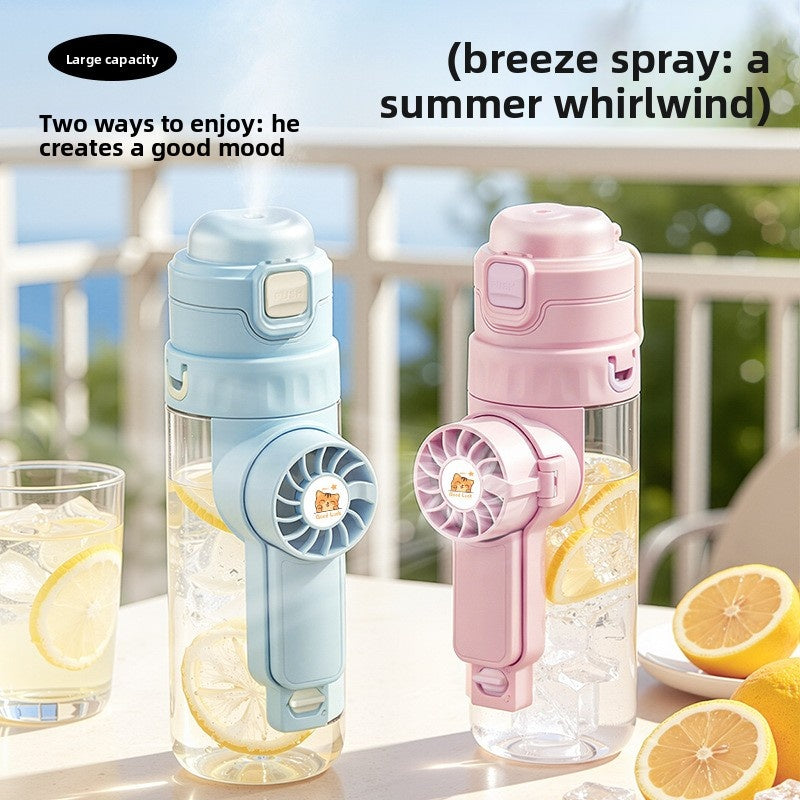 Gourde ventilateur 2-en-1 fraîcheur hydratation