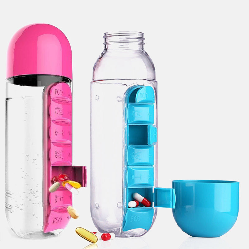 Gourde avec pilulier 7 jours intégré 600ml