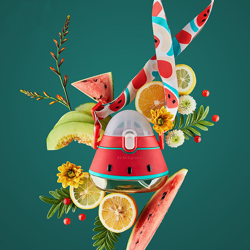 Gourde enfant paille anti-fuite fruits design