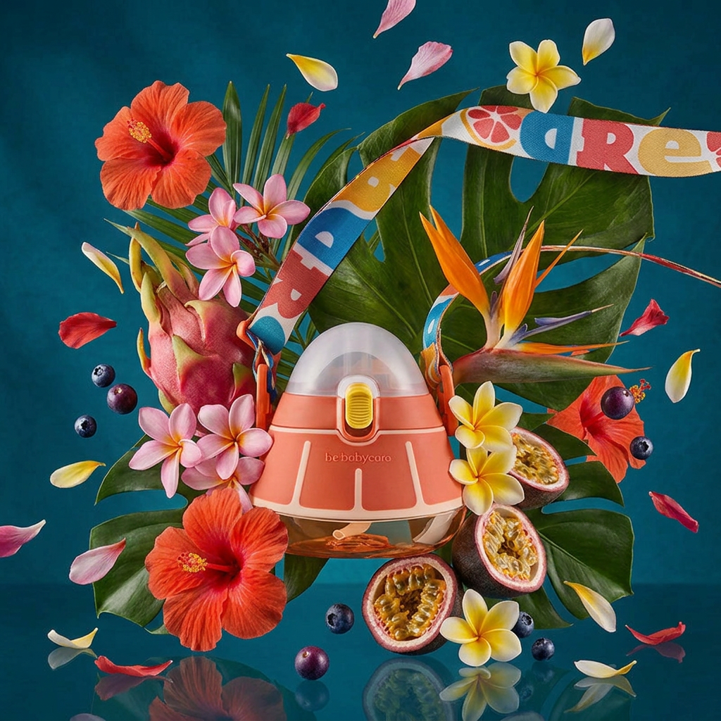 Gourde Enfant Paille Anti-Fuite — Avec Bandoulière & Fruits Design