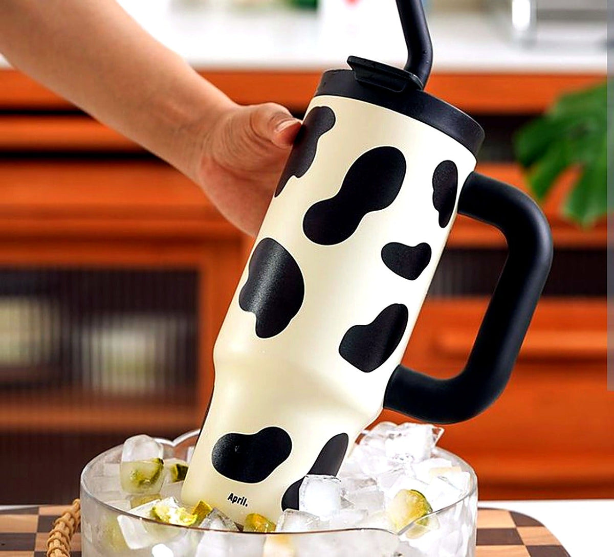 Gourde inox 1240ml motif vache noir et blanc